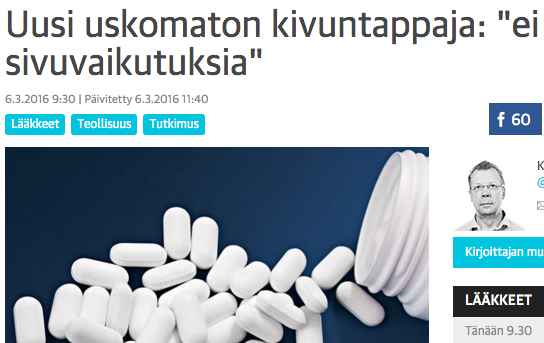 Kauppalehti: Uskomaton kipulaake: "Ei sivuvaikutuksia"